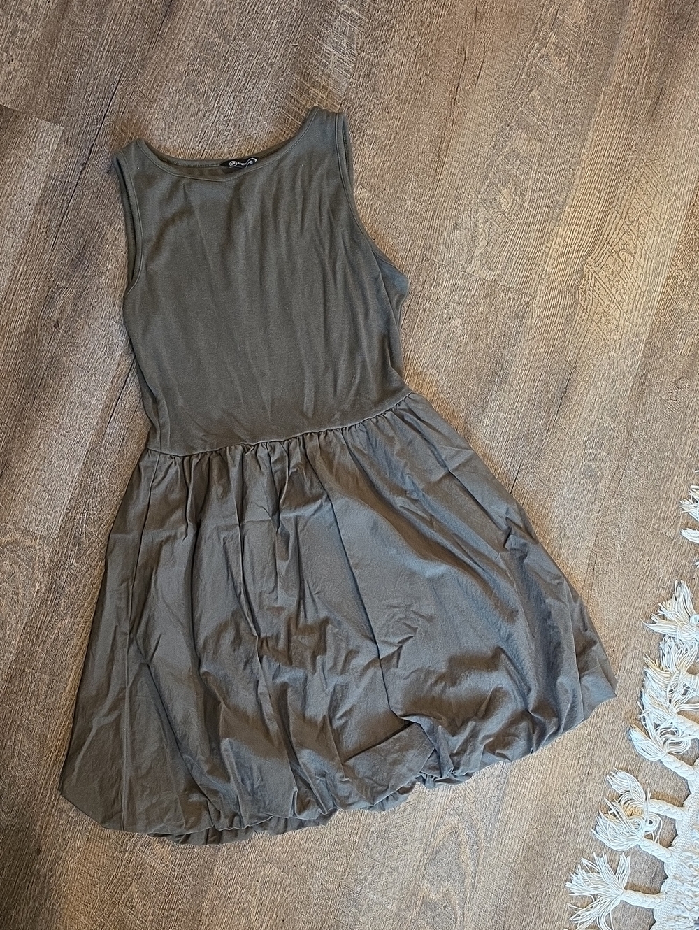 Sleeveless Bubble-Hem Dress in Olive
